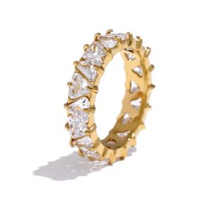 Anillo spark acero baño de oro